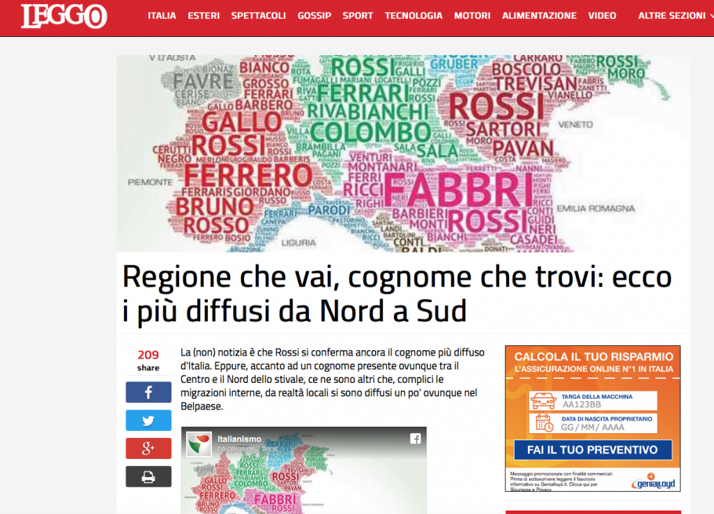 Os 100 nomes e sobrenomes italianos mais populares na Itália.