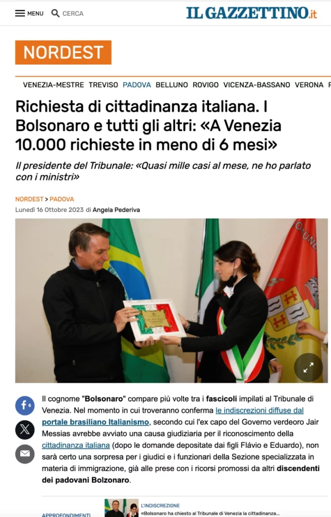 Print do artigo no Il Gazzettino