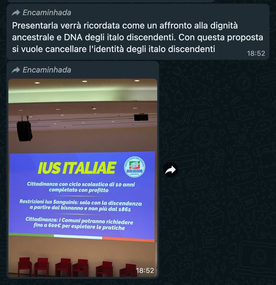 Membro do Forza Italia, expressou indignação com a proposta | Foto: WhatsApp/Fonte Italianismo