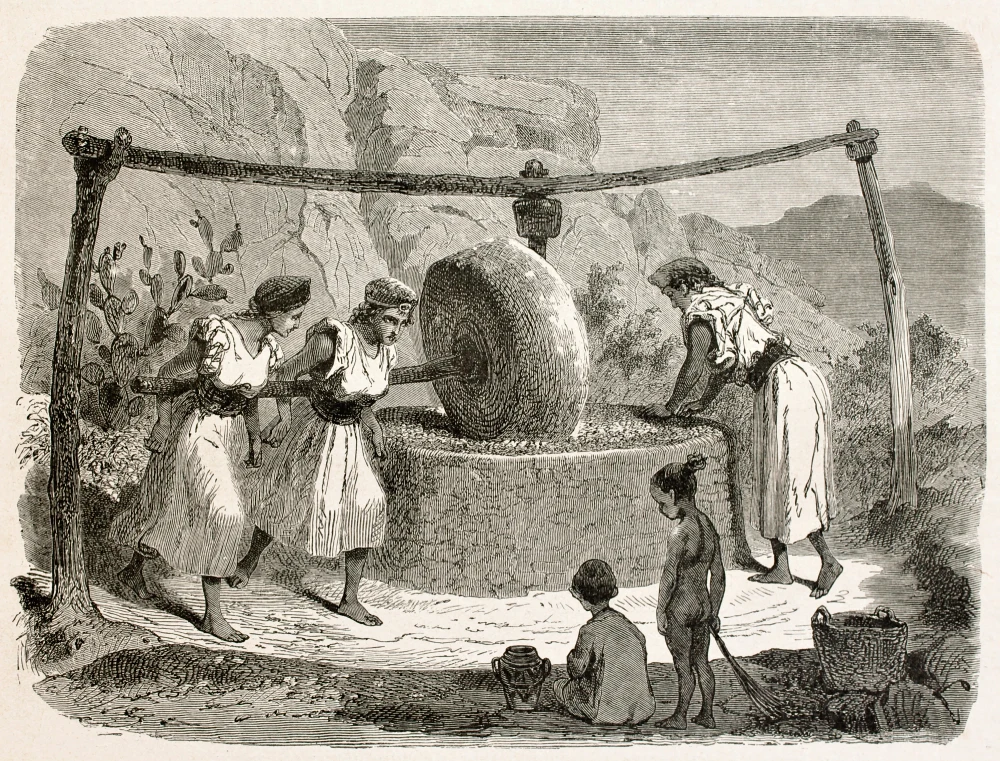 Illustration of a traditional mill used to extract olive oil | Photo: Depositphotos