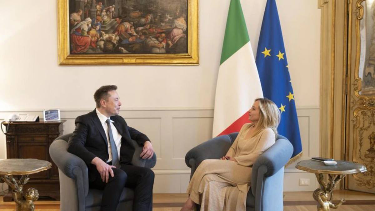 A primeira-ministra italiana Giorgia Meloni recebeu o magnata Elon Musk no Palazzo Chigi em junho do ano passado | Foto: ABC