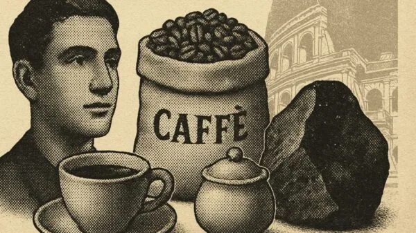 O caffè italiano, ícone cultural, tem origem na palavra árabe qahwa | Foto: IA