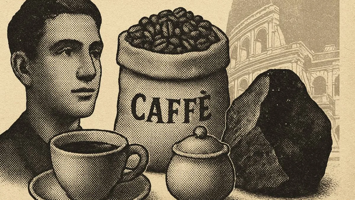 O caffè italiano, ícone cultural, tem origem na palavra árabe qahwa | Foto: IA
