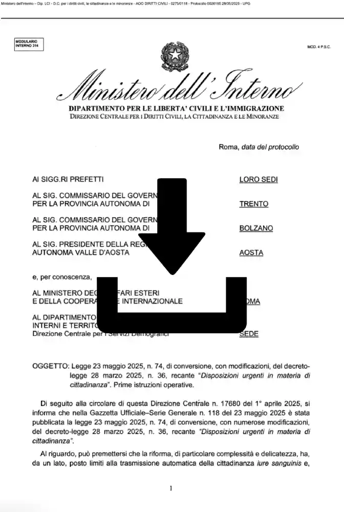 circular com regras Lei da cidadania italiana