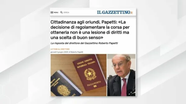 Na manchete, Roberto Papetti defende a restrição à cidadania italiana para descendentes