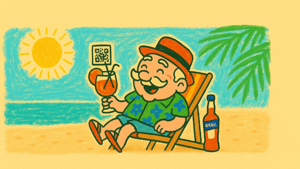 Tio Spaghetti no modo férias, ironia no talo e chinelo nos pés.