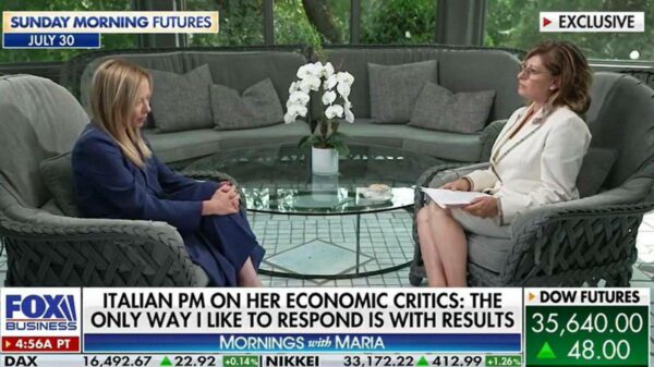 Meloni em uma das entrevistas para Maria Bartiromo