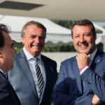 Lorenzato, Bolsonaro e Salvini em registro conjunto: aliança política reforçada após condenação