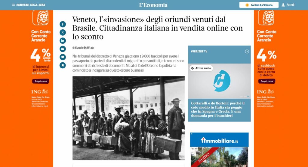 Recorte do artigo publicado no portal do Corriere Della Sera