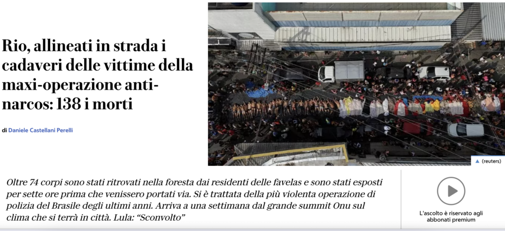 Schlagzeile von der Website La Repubblica