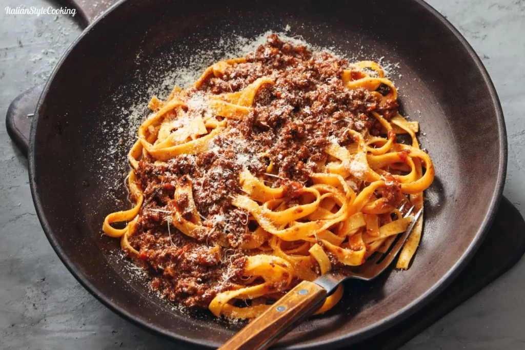 As tagliatelle al ragù são um dos pratos mais emblemáticos da culinária de Bologna.