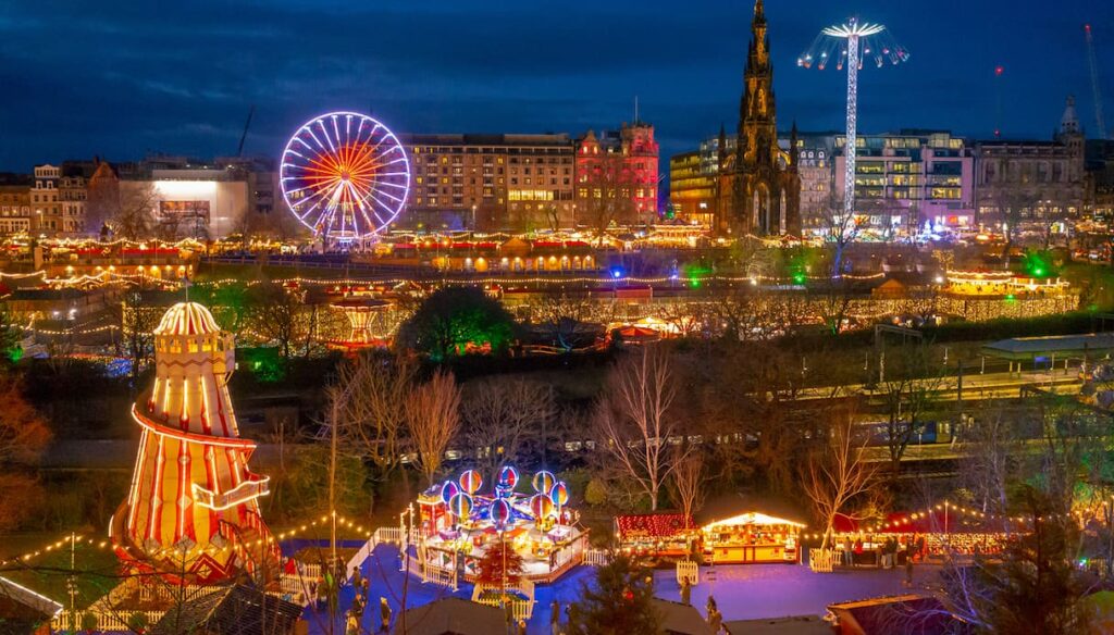 mercado de Natal de Edimburgo, na Escócia