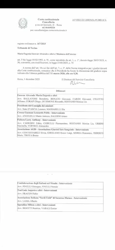 Avviso di udienza pubblica emesso dalla Corte Costituzionale