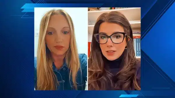 As advogadas Maria Stella La Malfa (à esquerda) e Roberta Aveline acompanham o julgamento da constitucionalidade do Decreto Tajani na Itália