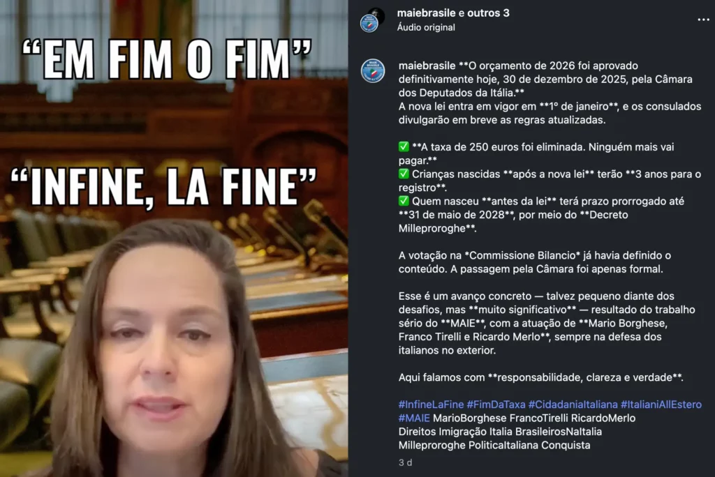 Luciana Laspro, presidente do MAIE Brasil, afirmava que a isenção de 250 euros seria aplicada a todos os menores.