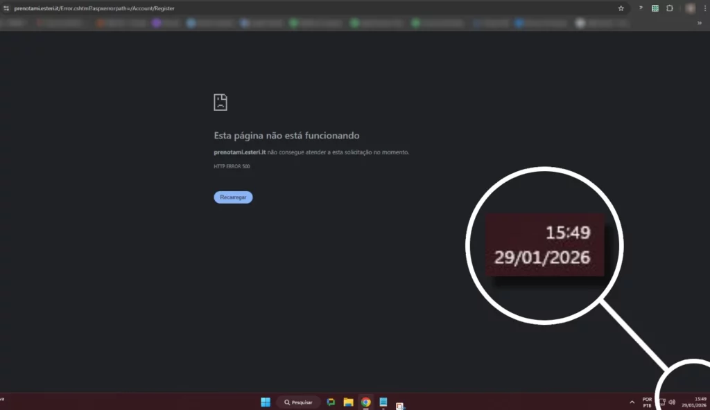 Registros obtidos pela reportagem confirmam que o sistema permanecia fora do ar às 15h49 desta quinta-feira.