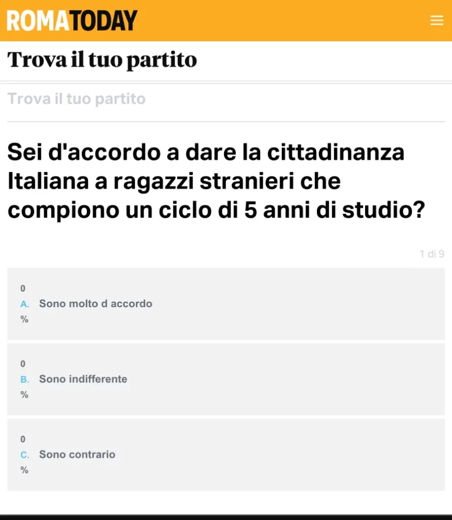 Portal RomaToday lança quiz que identifica afinidade do eleitor com partidos italianos
