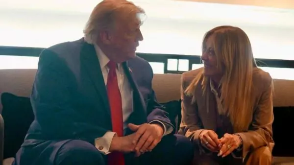 Italian Prime Minister Giorgia Meloni, during a recent meeting; the Prime Minister reacted this week in Brussels to statements by President Donald Trump regarding an alleged photo at the G7.