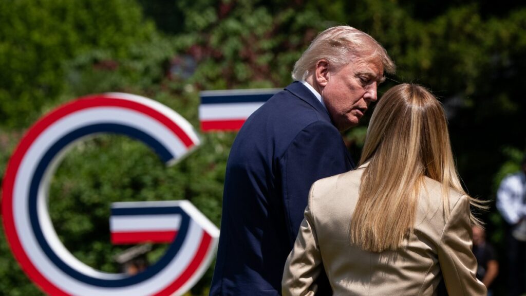 Giorgia Meloni, premier da Itália, durante o G7 na França, em junho de 2026, antes da troca pública de acusações com Donald Trump.