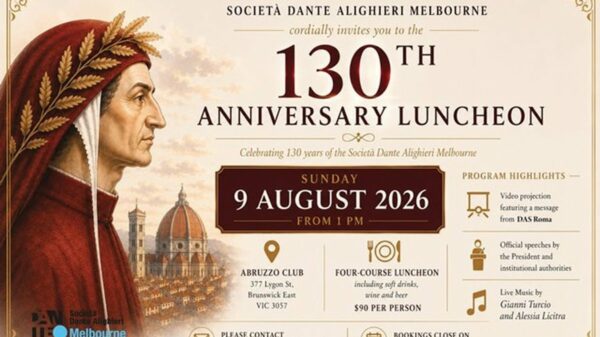 Dante Alighieri de Melbourne celebra 130 anos com almoço em agosto