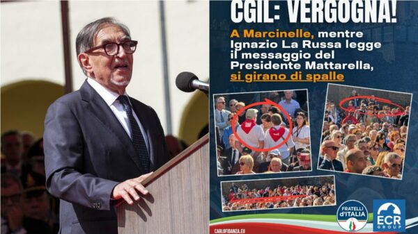 Dirigentes da CGIL viram as costas para La Russa em cerimônia de Marcinelle