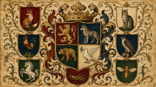 Brasões com animais remetem à presença de referências à fauna em sobrenomes italianos como Leone, Lupi, Orsi, Volpe, Gallo e Colombo | Imagem: gerada por inteligência artificial