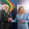 O presidente Luiz Inácio Lula da Silva e a primeira-ministra da Itália, Giorgia Meloni, durante a Cúpula do G20, no Rio de Janeiro, em novembro de 2024