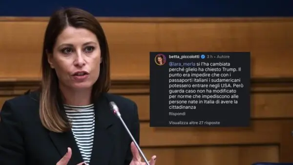 Deputada italiana Elisabetta Piccolotti (AVS) afirmou nas redes sociais que Donald Trump pediu a reforma da cidadania italiana para impedir a entrada de sul-americanos nos EUA com passaportes italianos | Foto: Reprodução, com montagem de comentário do Instagram